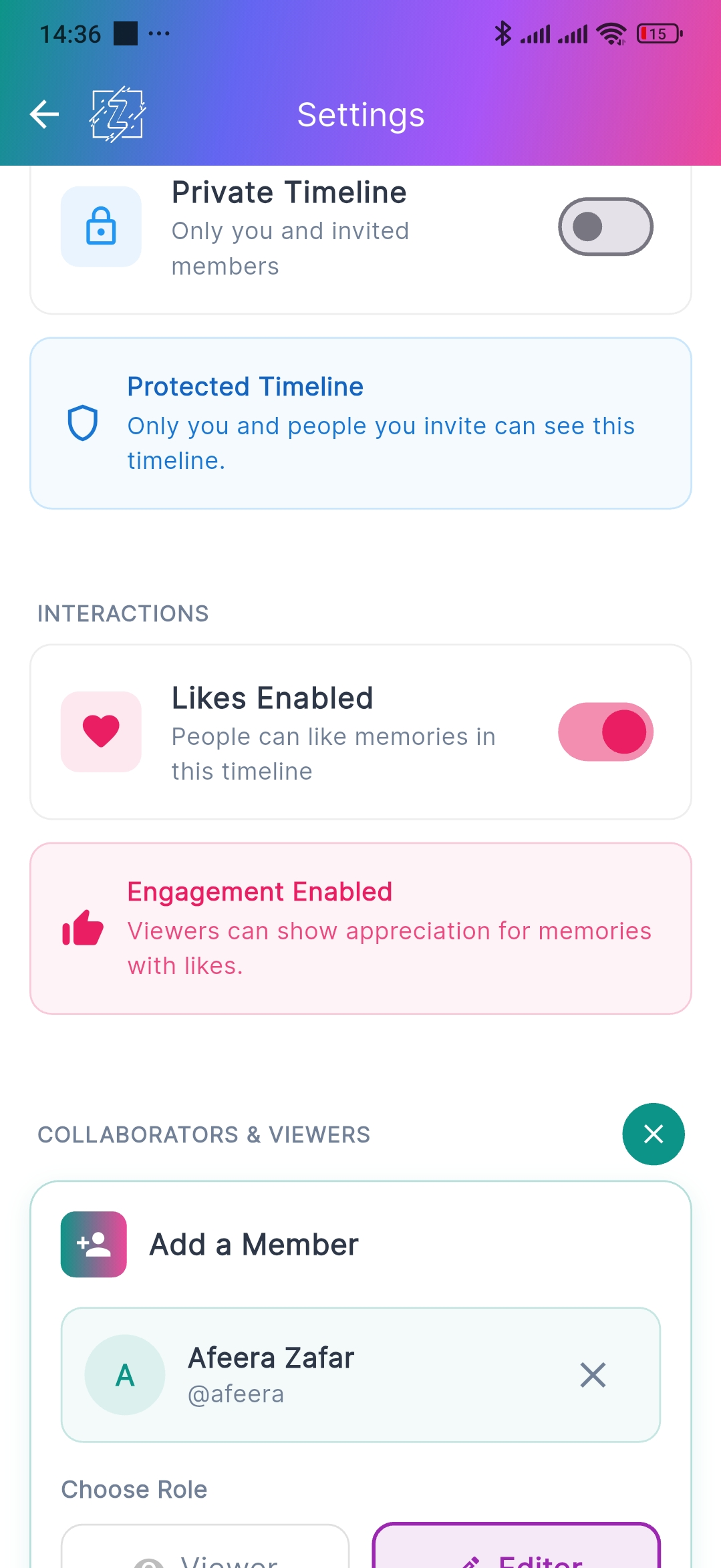 Privacy and sharing settings with family collaborators